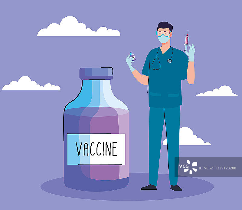 医生与疫苗瓶新冠病毒图标图片素材
