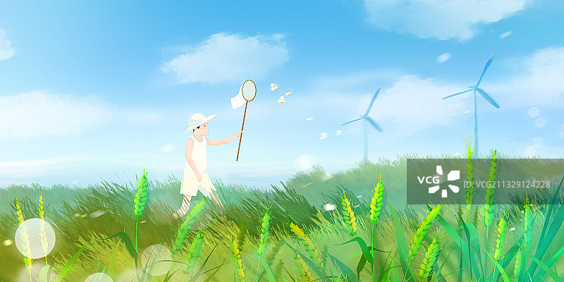 二十四节气插画夏天小满麦子成长丰收图片素材