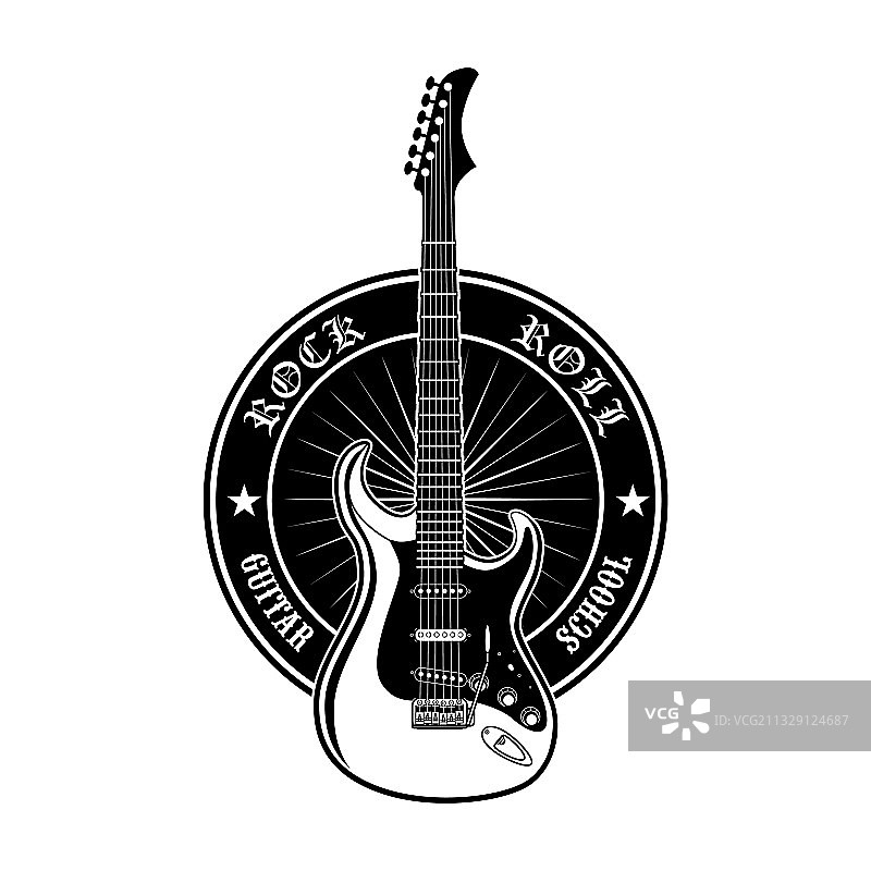 吉他学校圆形贴纸图片素材