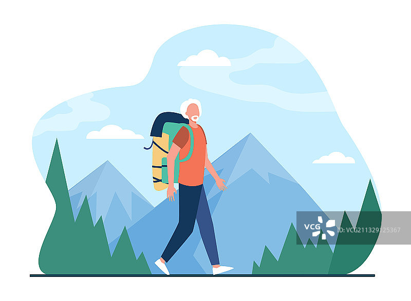 老年男人在山里徒步旅行图片素材