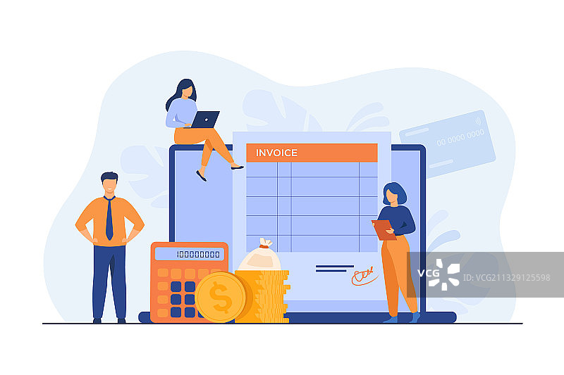 小人物在电脑上准备发票图片素材