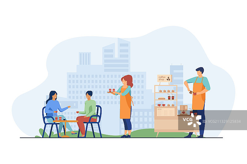 女服务员为顾客送外卖咖啡图片素材