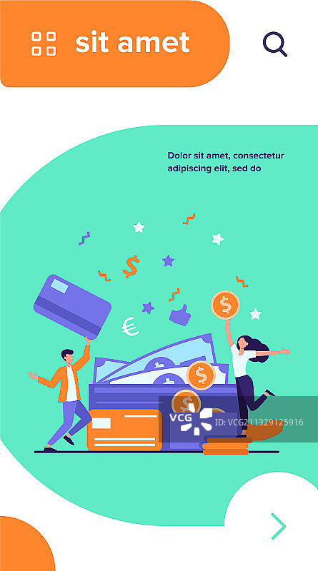 快乐的男人和女人与大钱包图片素材