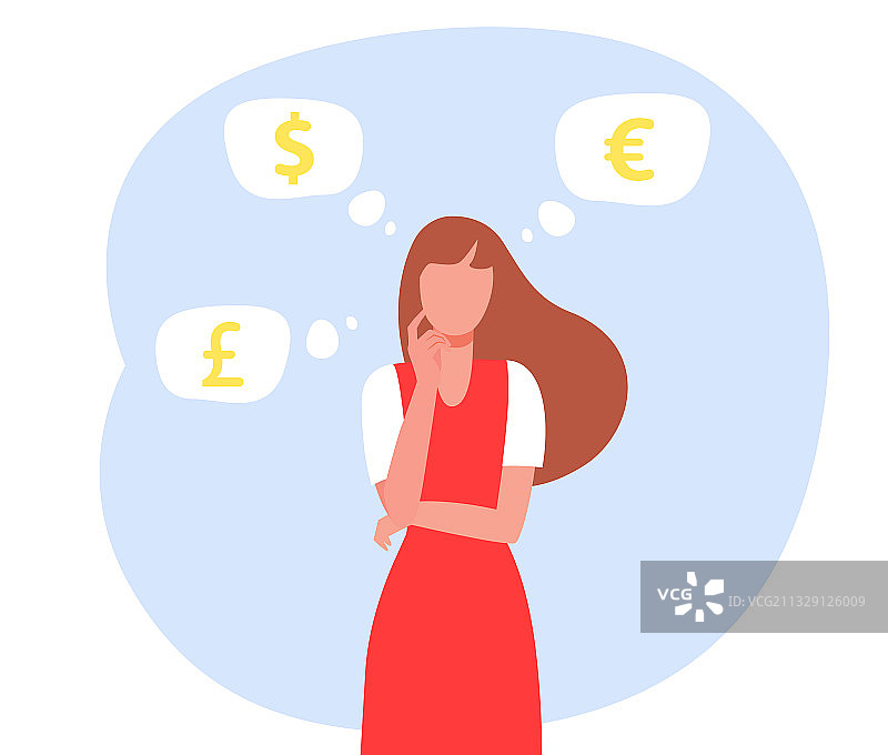 女人在考虑汇率图片素材