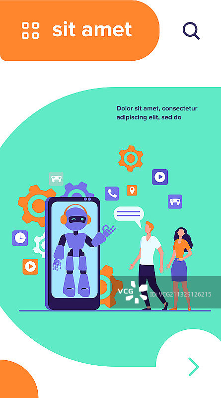 年轻夫妇与机器人助手聊天图片素材