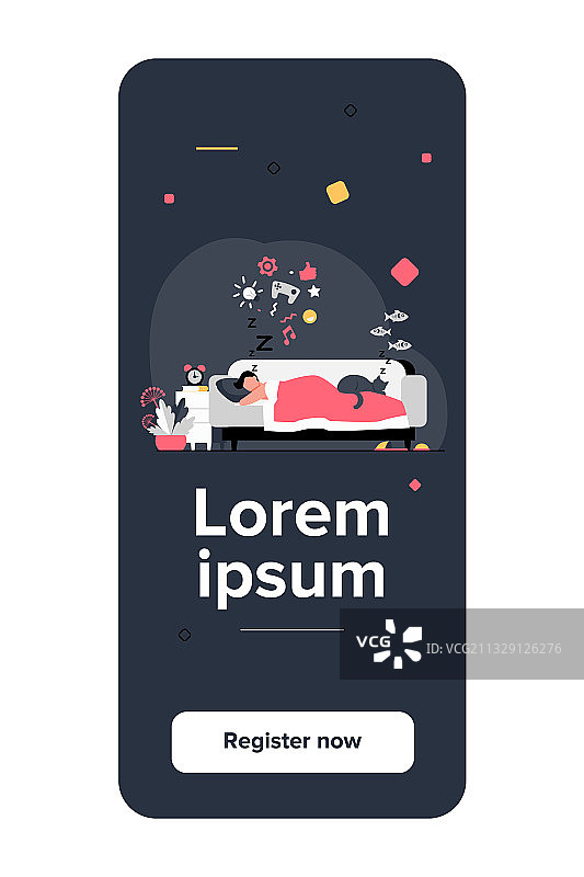 和猫一起在沙发上睡觉的年轻男人图片素材