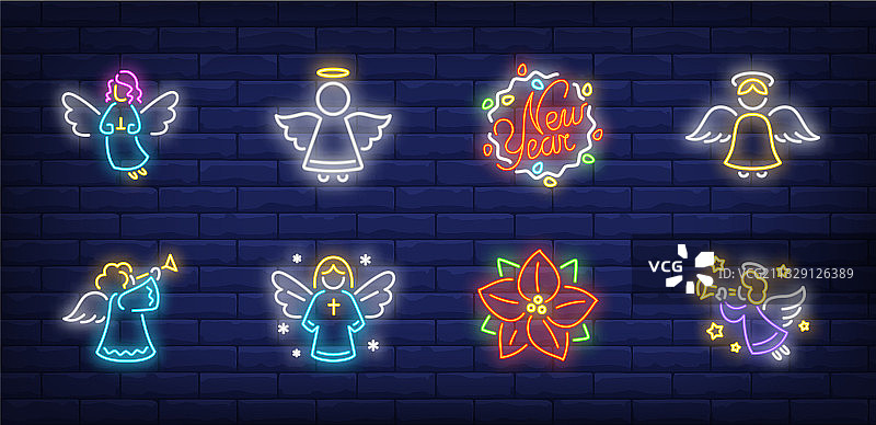 天使霓虹灯标志合集图片素材