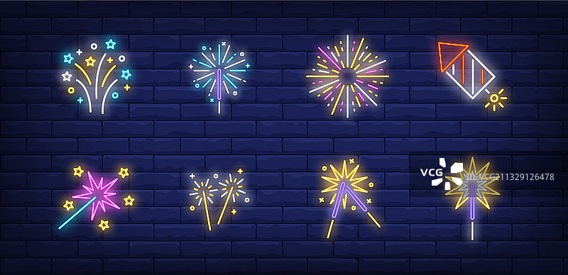 节日烟花霓虹灯标志图片素材