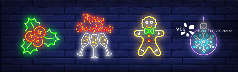 圣诞节霓虹灯标志套装图片素材