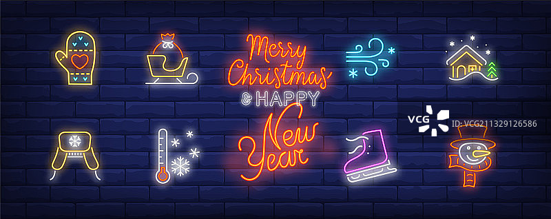 冬季活动霓虹灯标志合集图片素材