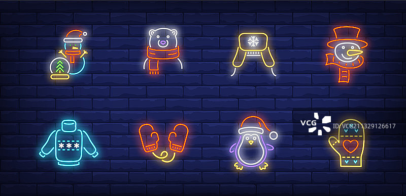 冬季霓虹灯标志套装图片素材