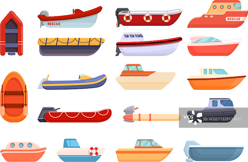 卡通风格的救援船图标集图片素材