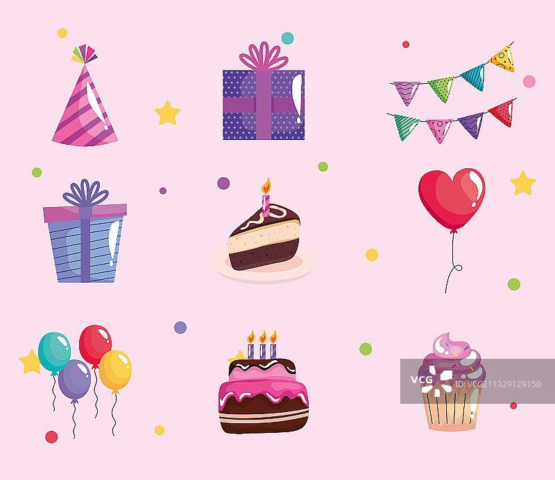六个生日派对庆祝图标合集图片素材