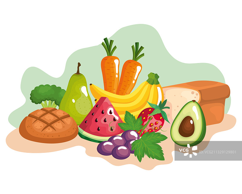 包含健康食品的蔬菜和水果图标集图片素材