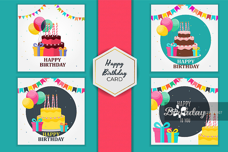 可爱蛋糕生日派对邀请卡套装图片素材