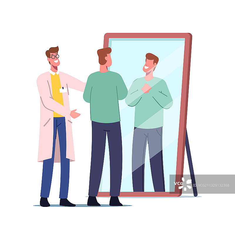 对发型满意的病人照镜子图片素材