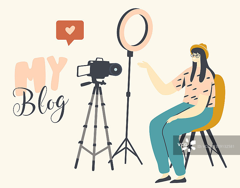 年轻女孩拍摄Vlog图片素材