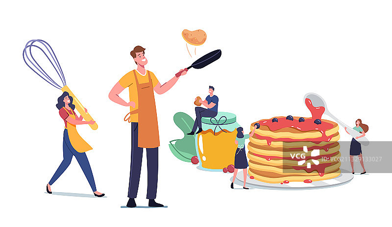 迷你男女角色烹饪和用餐图片素材