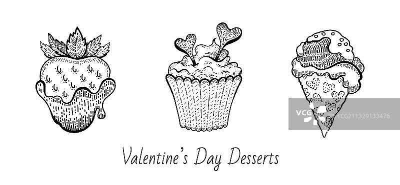 情人节甜点食品手绘复古涂鸦图片素材