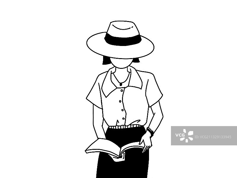 法式简约黑白女生插画图片素材