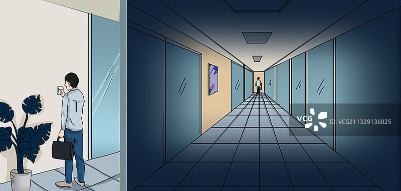 上班族加班职场工作深夜插画图片素材