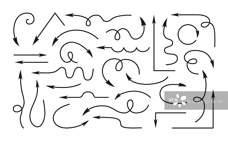 黑色手绘箭头指针素描图片素材