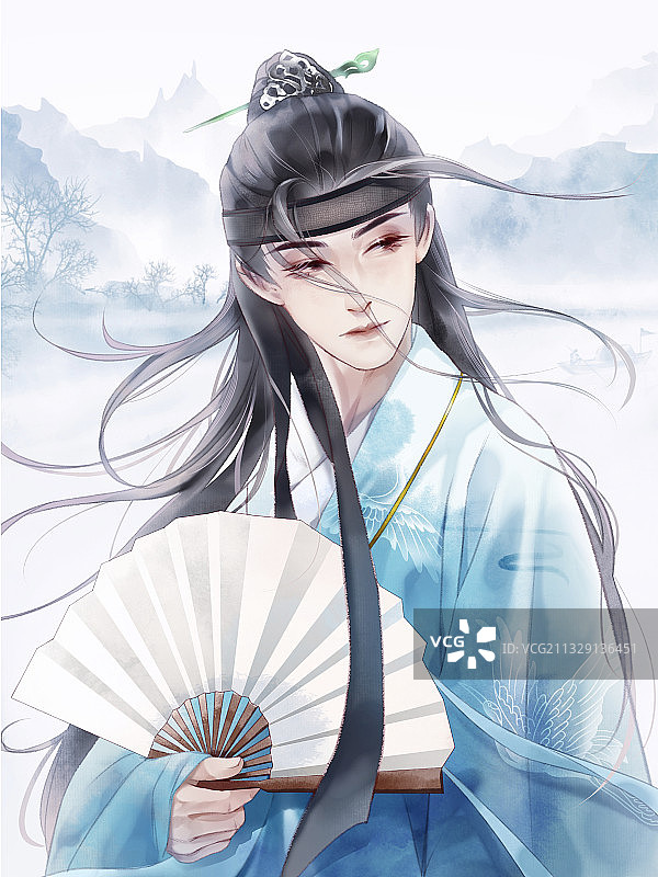 人物立绘之古代青衣男子图片素材