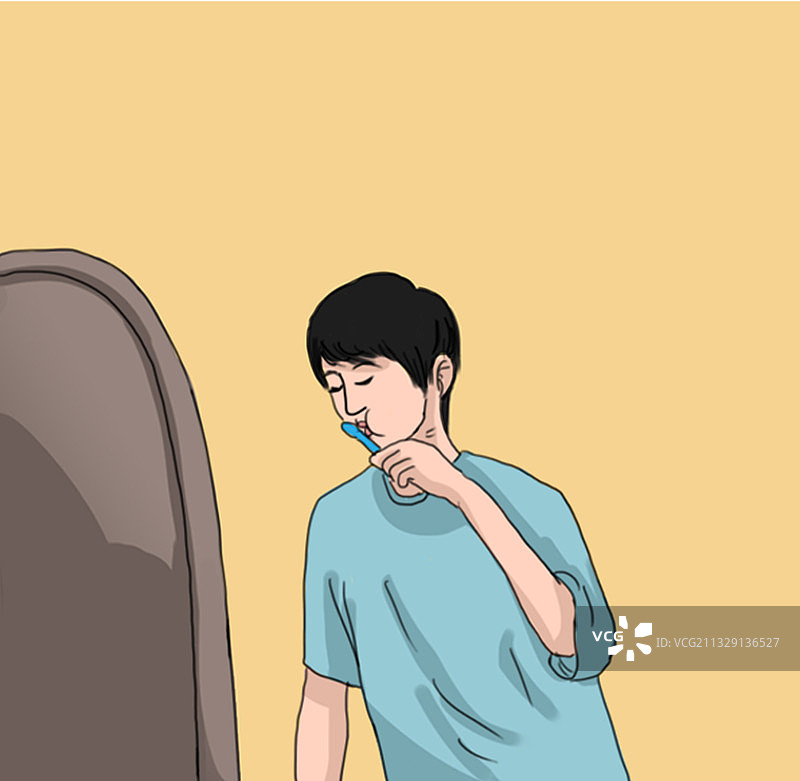 上班族青年早晨刷牙洗脸漱口插画图片素材