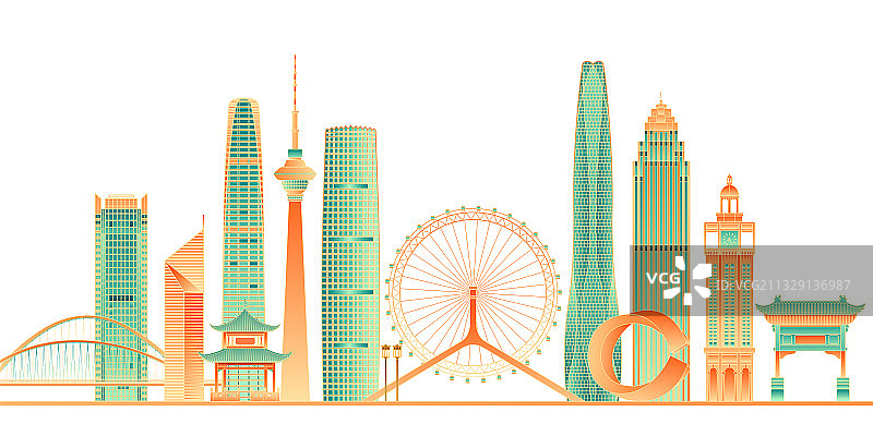 天津地标建筑矢量插画图片素材