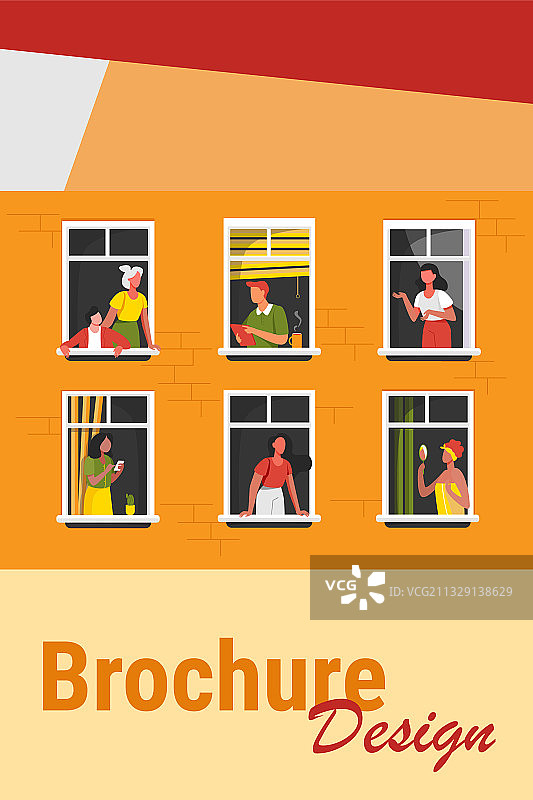 开放式窗户里有人的公寓楼图片素材