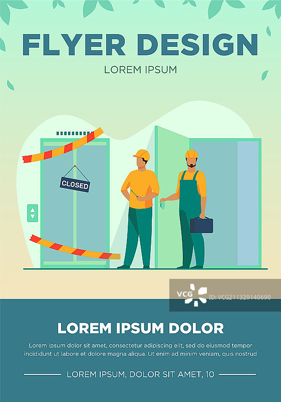 身穿工作服的工人在关闭的故障设备旁图片素材