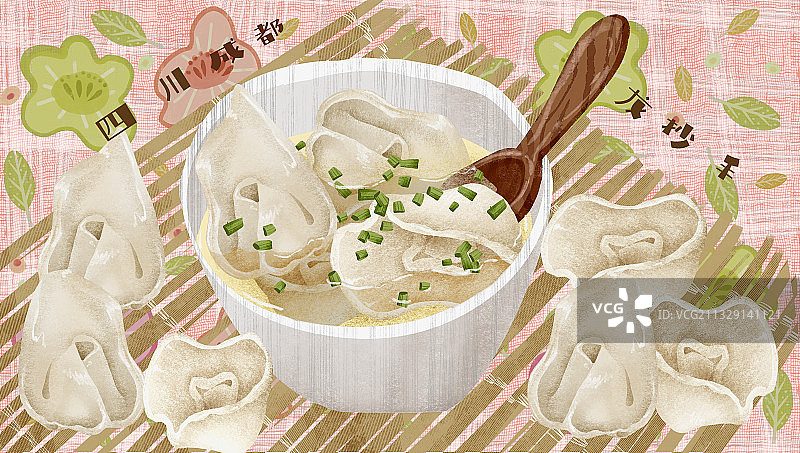 四川成都龙抄手插画图片素材