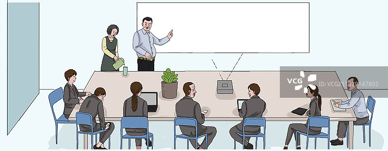 上班族公司开会讨论会议企业文化商务插画图片素材