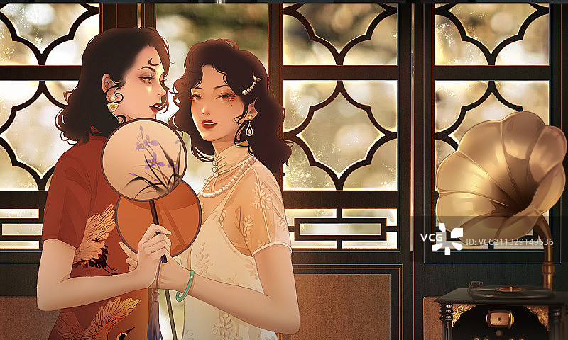 人物立绘之民国姐妹花图片素材