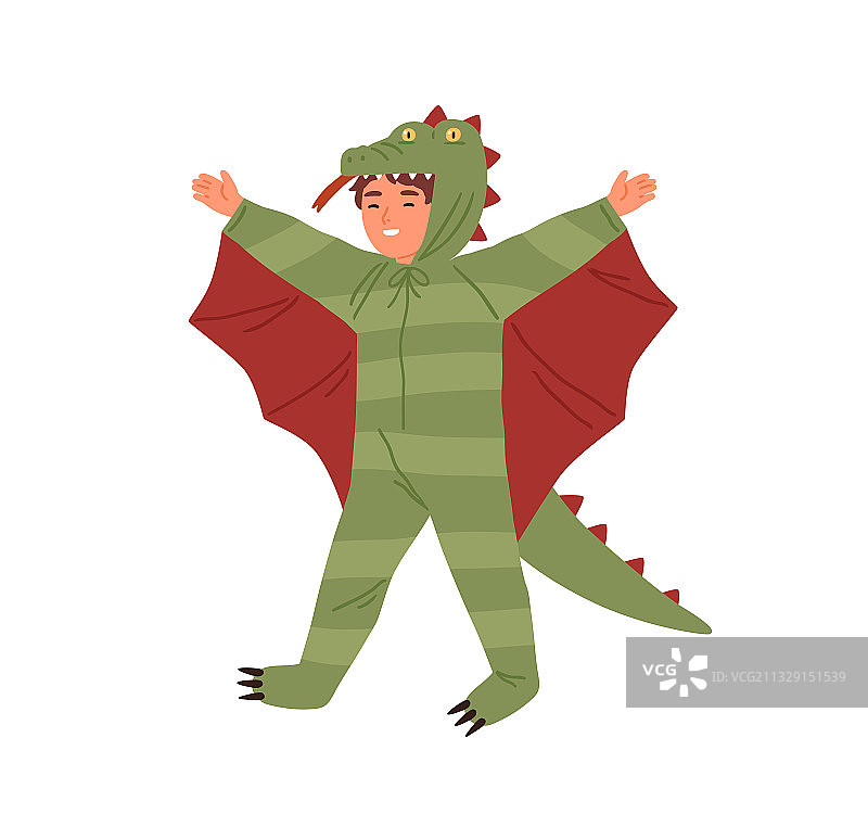 快乐的男孩穿着龙的服装玩耍图片素材