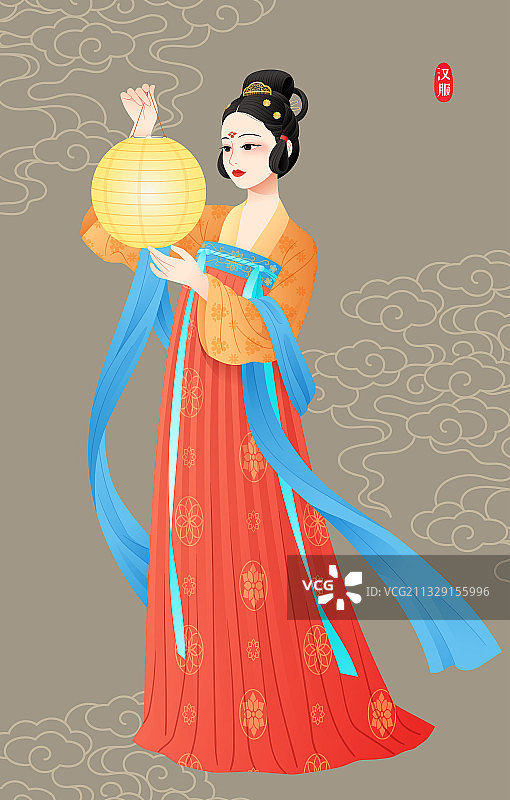 提着灯笼的汉服女子插画图片素材