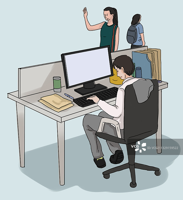 上班族公司加班下班打卡生活方式插画图片素材