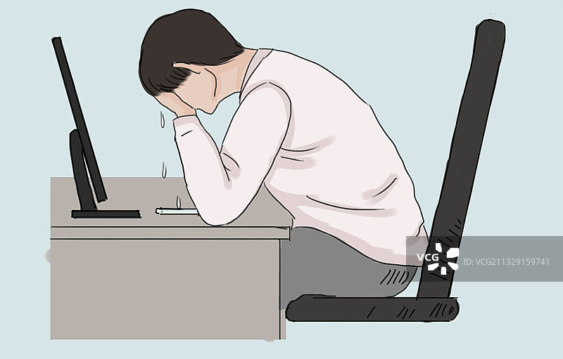 上班族工作加班劳累哭泣伤心插画图片素材