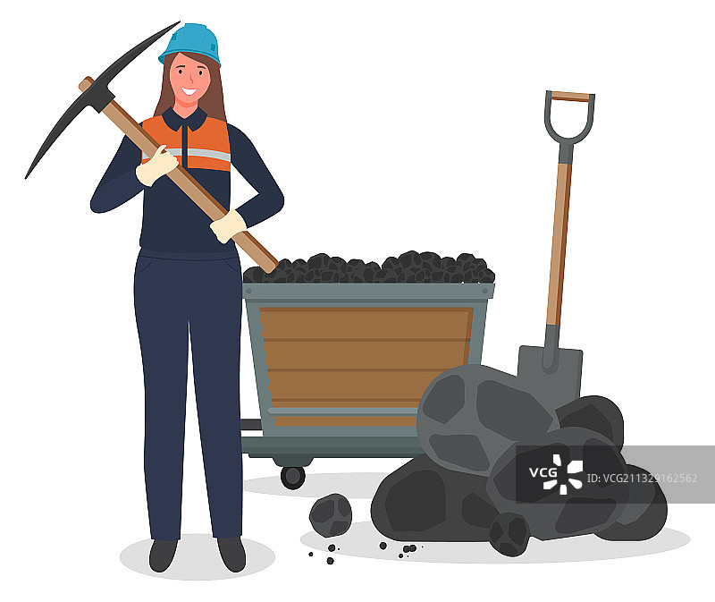 煤矿女矿工与镐的辛勤工作图片素材