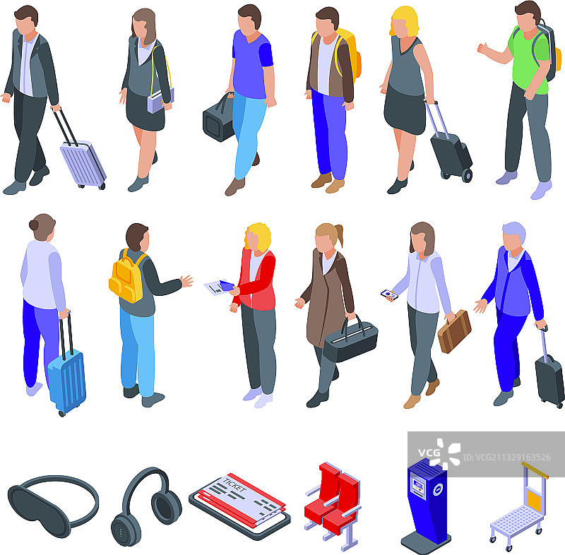 航空公司乘客图标2.5D风格图片素材