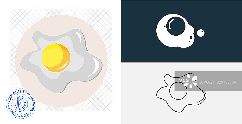分离的熟煎蛋图标线固体食物图片素材