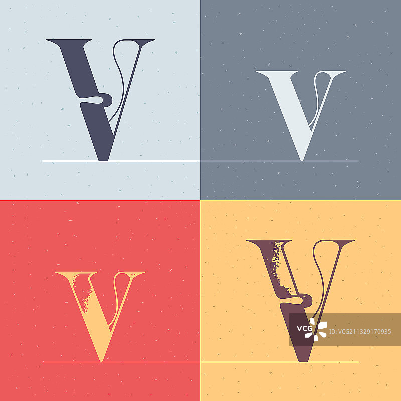 带优雅线条装饰的V字母标志图片素材