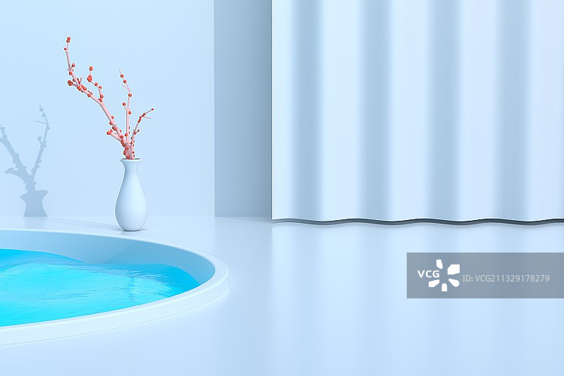 3D渲染的水池展台图片素材