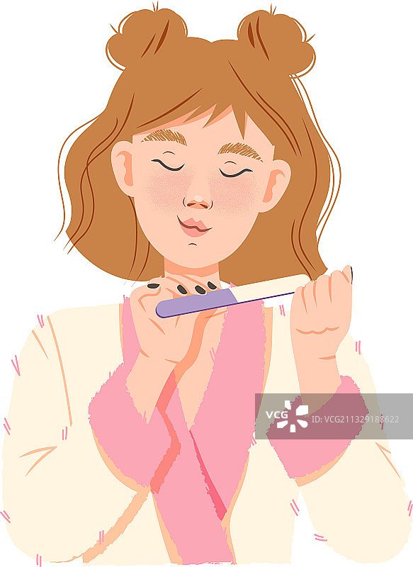 穿浴袍锉指甲的年轻女孩图片素材