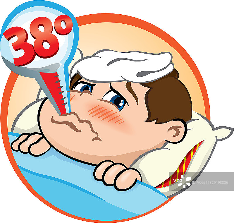 生病发烧的孩子在床上图片素材