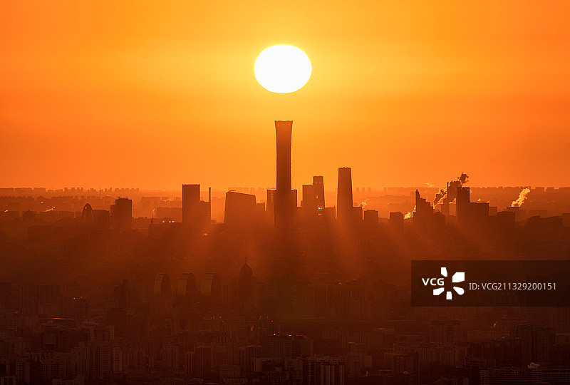 中国北京CBD日出悬日图片素材