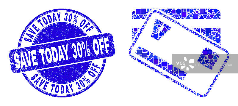 蓝色Grunge风格今日特惠30%折扣印章图片素材