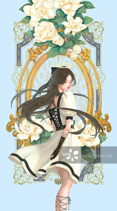 栀子花少女图片素材