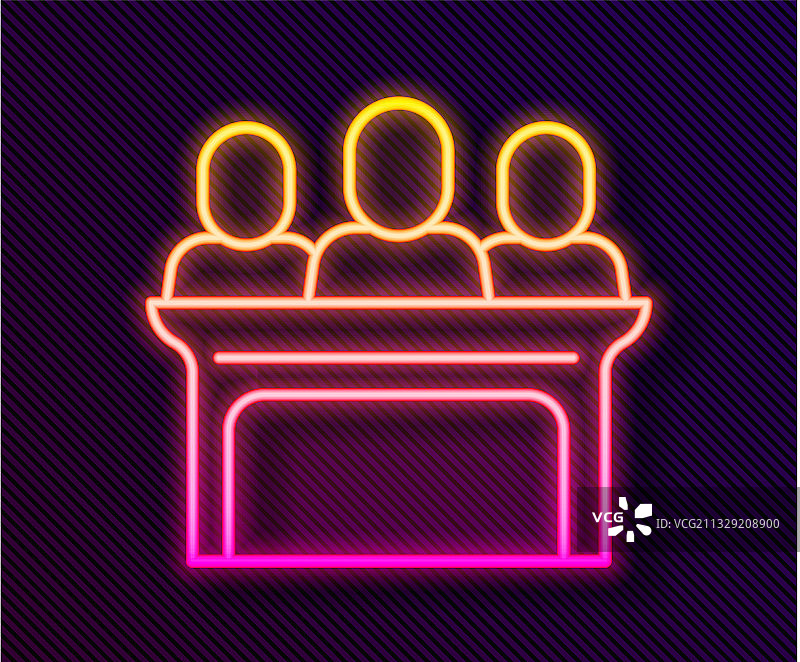 发光的霓虹灯线条陪审员图标，黑色背景图片素材