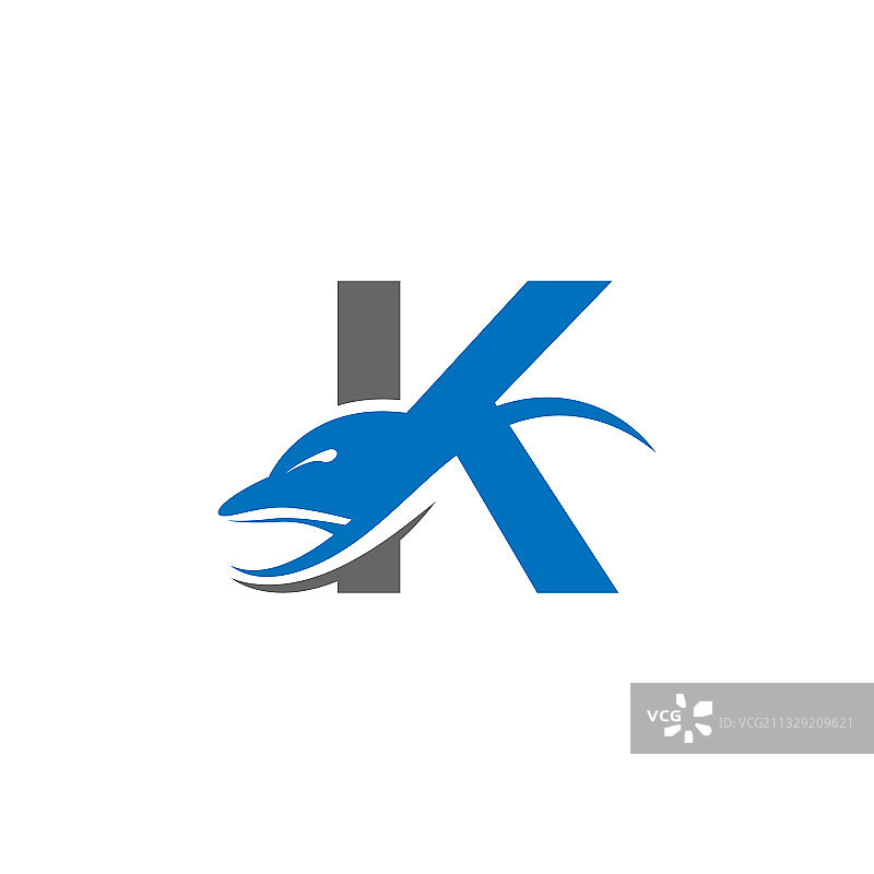 海豚K字母logo图标设计概念图片素材